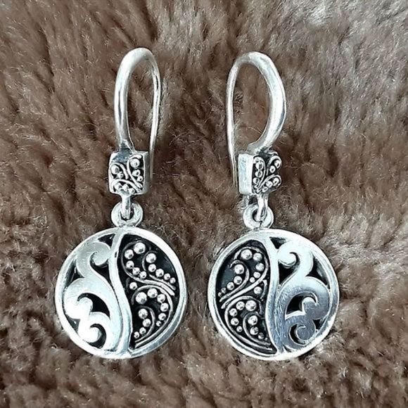 LOIS HILL Yin Yang Granulated Oxidized Cutout Sterling Silver Drop Earrings - Picture 4 of 16